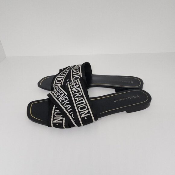 BCBGeneration Sandals Women's Size 9.5 Criss Cross Black/White Open Toe - Picture 5 of 8